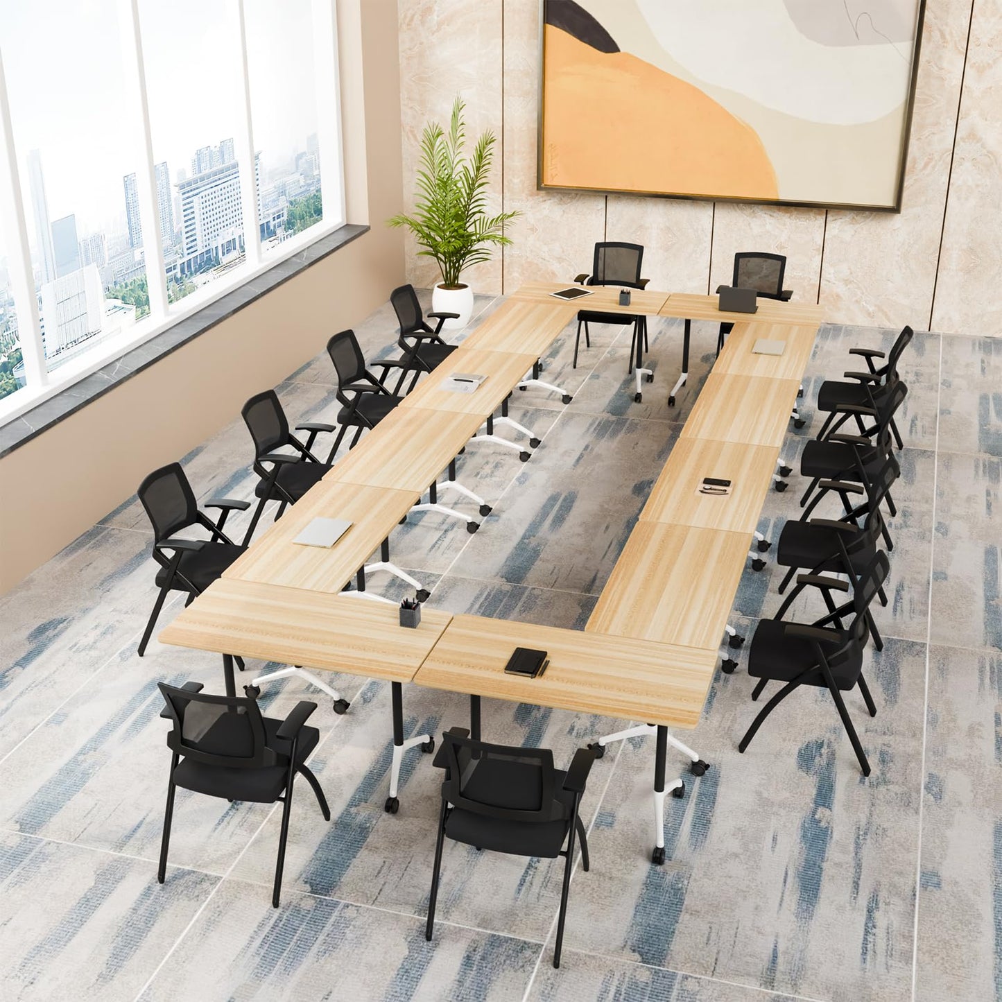 ZanyCajole Conference Room Table, Folding Conference Table with Silent Wheels, Modular Flip Top Mobile Training Tables for Office, Training Room, Meeting Rooms, School, 2-16 Person (8, Maple, 55.1in)