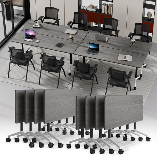 Modular Folding Conference Table with Wheels,8 Pack Mobile Conference Room Tables,Filp Top Rolling Meeting Training Tables for Office,Classroom,Library,Seminar,Boardroom,school(8pack,Grey,47in)
