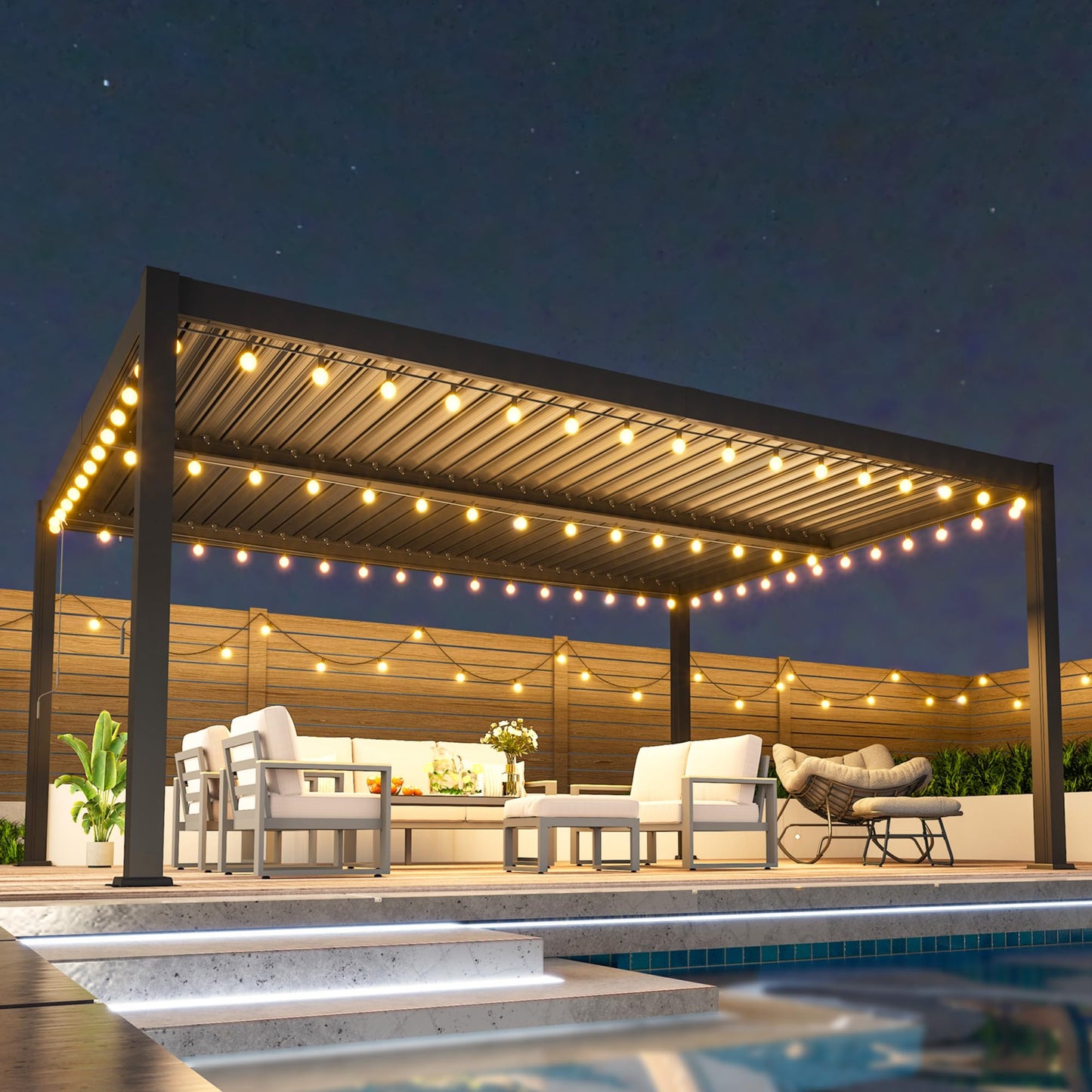 Louvered Pergola, 12' x 16' Outdoor Pergola, Metal Patio Gazebo with Adjustable Louvers Roof and Gutter System, Metal Hardtop Gazebo for Patio, Backyard, Deck, Garden, Dark Gray