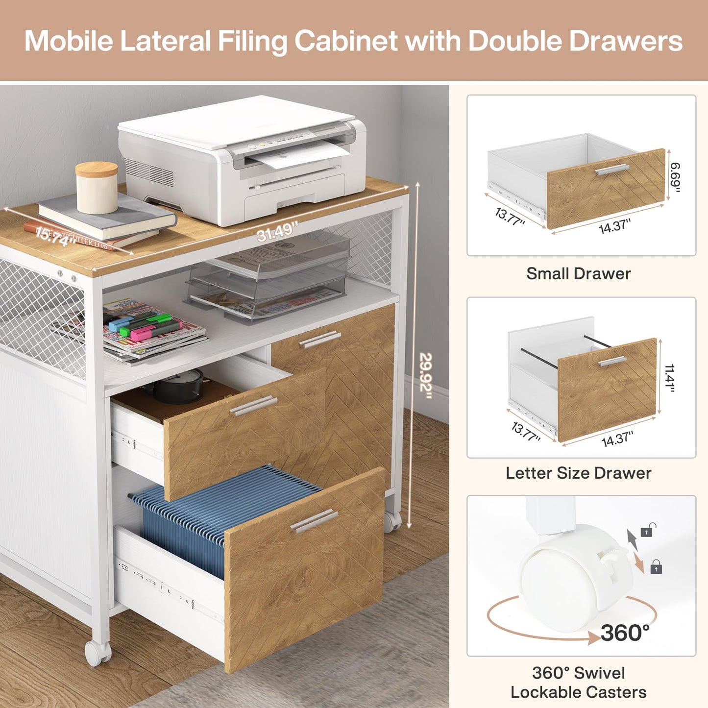 Tribesigns L Shaped Desk with Drawer Cabinet, 63" Executive Computer Desk and lateral File Cabinet, 2 Piece Home Office Furniture with Drawers for Hanging, Doors with Locks (Light Walnut, 63 inches)