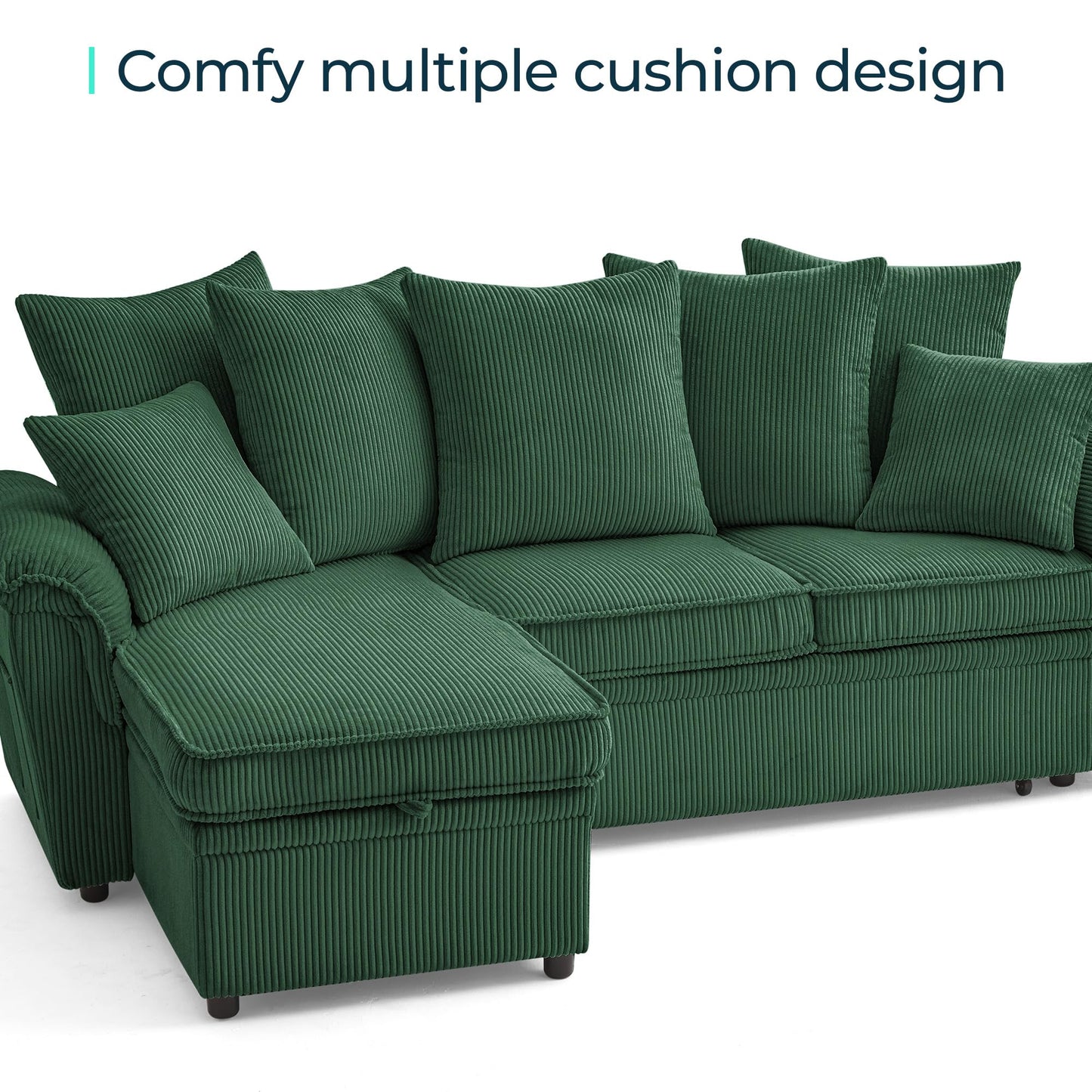 LINSY HOME Sectional Loveseat Sofa with Pull Out Chaise (Green, 62.5'')