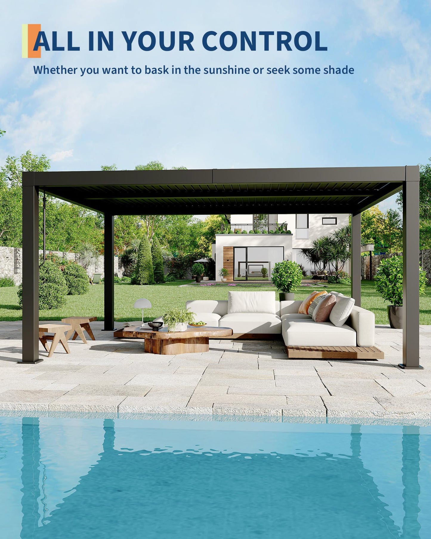 GarveeLife All-Aluminum Louvered Pergola 12 ft x 16 ft, Outdoor Pergola with Adjustable Louvered Roof, Reinforced Aluminum Frame, Integrated Drainage System, Hardtop Gazebo for Patio, Deck, Gray