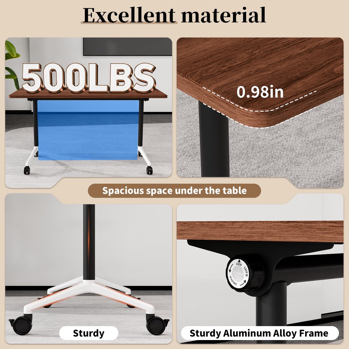 Modular Folding Conference Table with Wheels,8 Pack Mobile Conference Room Tables,Filp Top Rolling Meeting Training Tables for Office,Classroom,Library,Seminar,Boardroom,school(8pack,Walunt,71in)