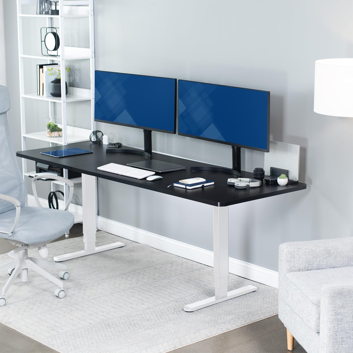 VIVO Electric 83 x 30 in Dual Motor Sit Stand Desk, Memory Height Adjustment, 2B Series, Black Top White Frame, DESK-KIT-2W8B