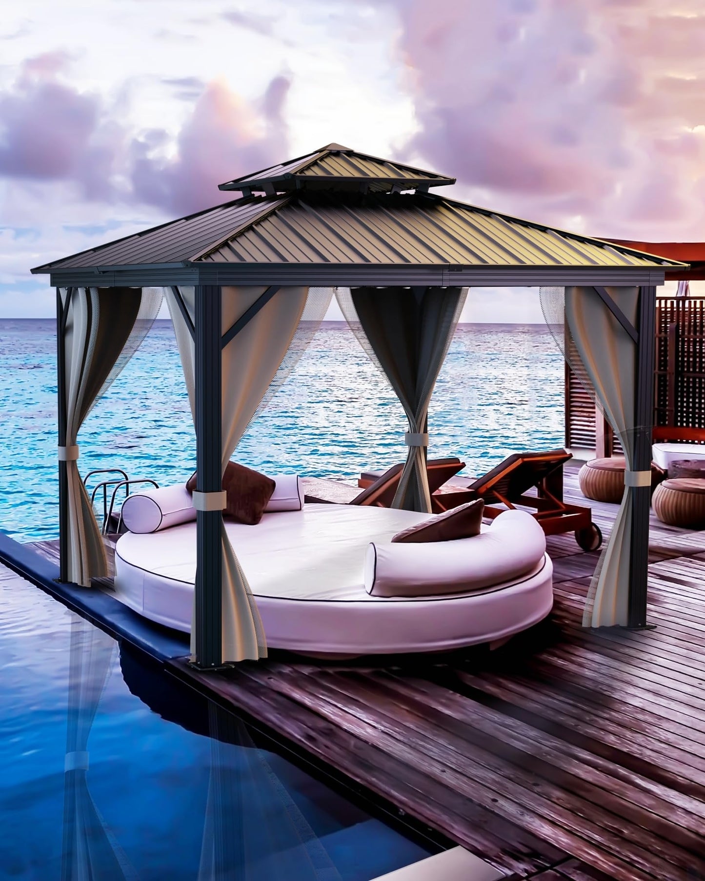 GarveeLife Hardtop Gazebo 12 ft x12 ft for All Weather, with Double Metal Roof, Aluminum Alloy Frame, Net, and Curtain, Permanent Building for Patio, Deck, Backyard, Lawn, and Garden