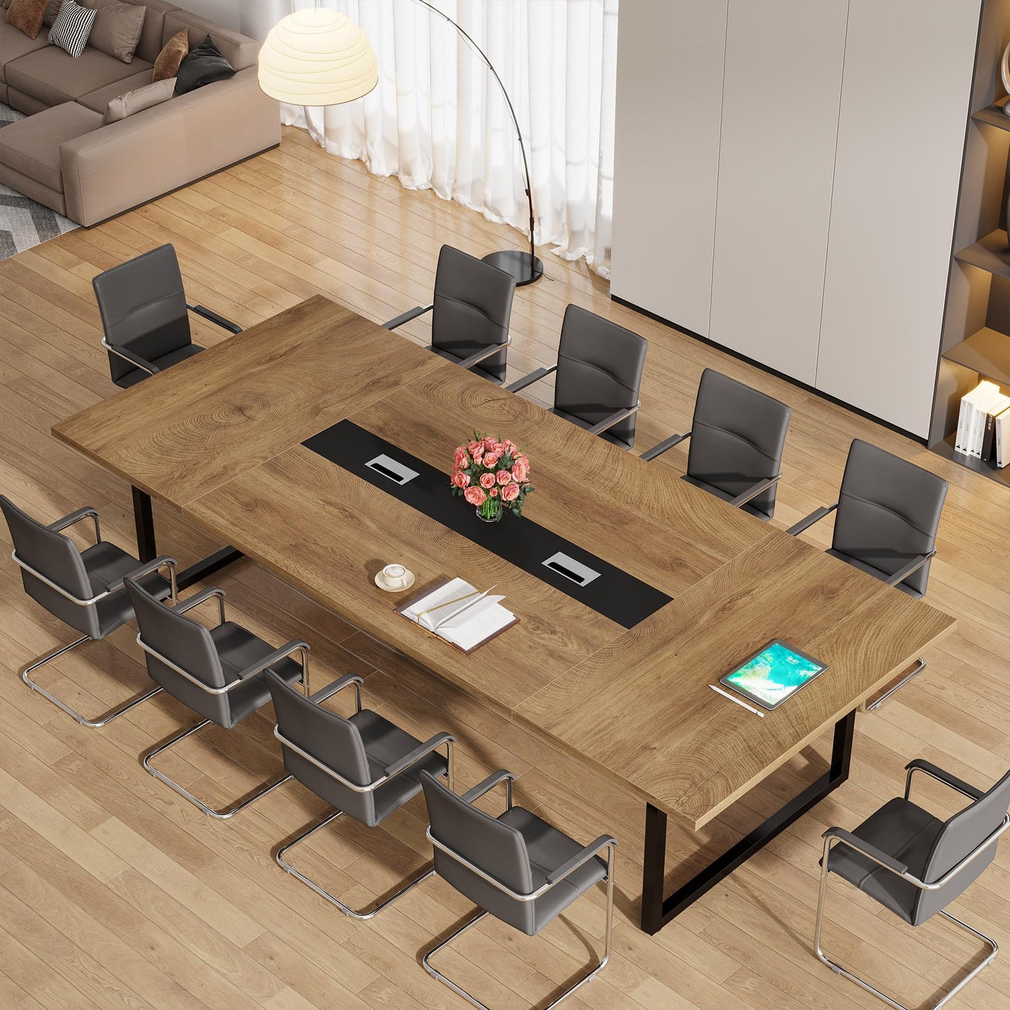 Tribesigns 8FT Conference Table, 94.49 L x 47.24 W x 29.53 H Inches Large Meeting Podcast Table for 10 People, Business Style Wooden Training Table with Strong Metal Frame for Office Conference