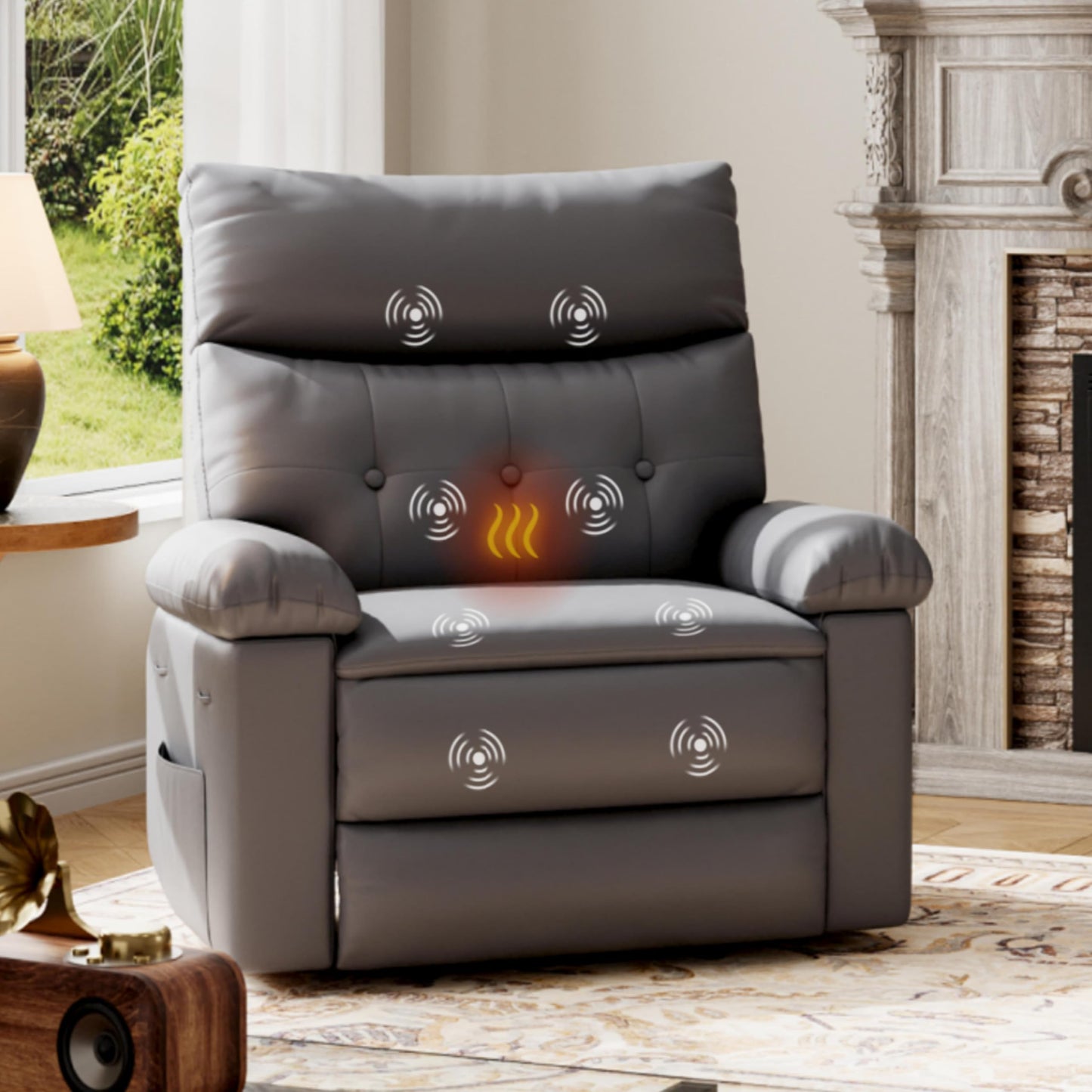 GarveeHome Oversized Recliner Chair, 27" Extra Wide Manual Recliner with Heat and Massage, 400lbs Heavy Duty PU Leather Single Sofa, Large Lazy Chair for Big and Tall Adults, Living Room & Bedroom