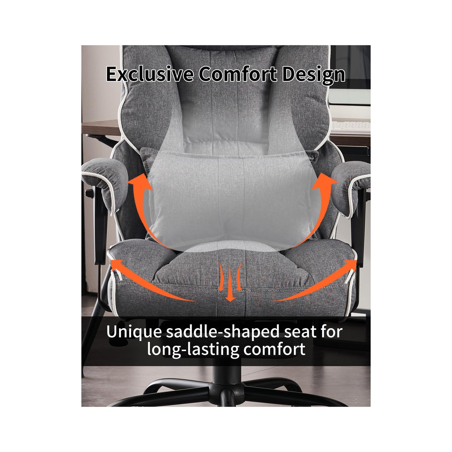 Efomao Fabric Office Chair, Big and Tall Office Chair 400 lb Weight Capacity, High Back Executive Office Chair with Foot Rest, Ergonomic Office Chair for Back Pain Relief, Gray