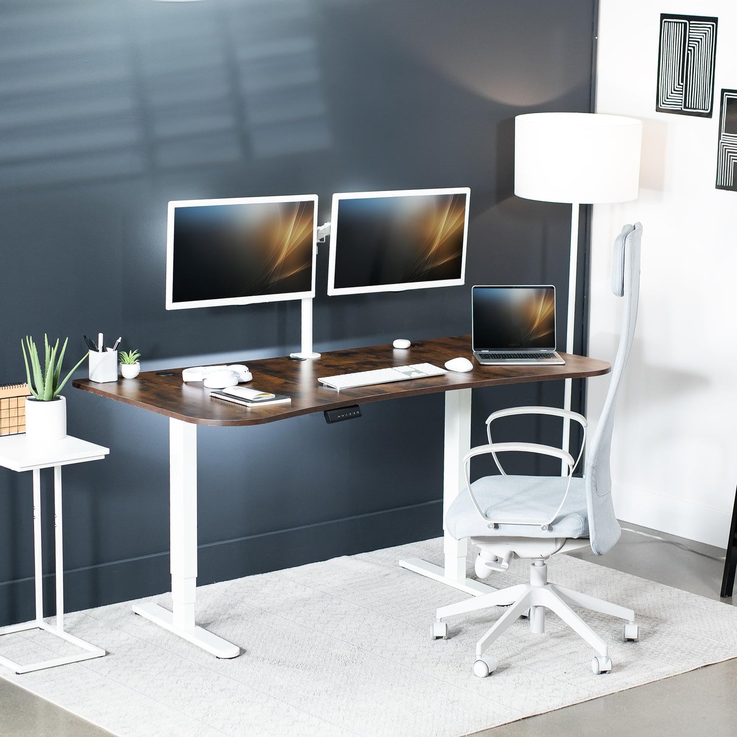 VIVO Electric 63 x 32 in Dual Motor Rustic Standing Desk, Memory Height Adjustment, 2B Series, Vintage Brown Top White Frame, DESK-KIT-2W1N