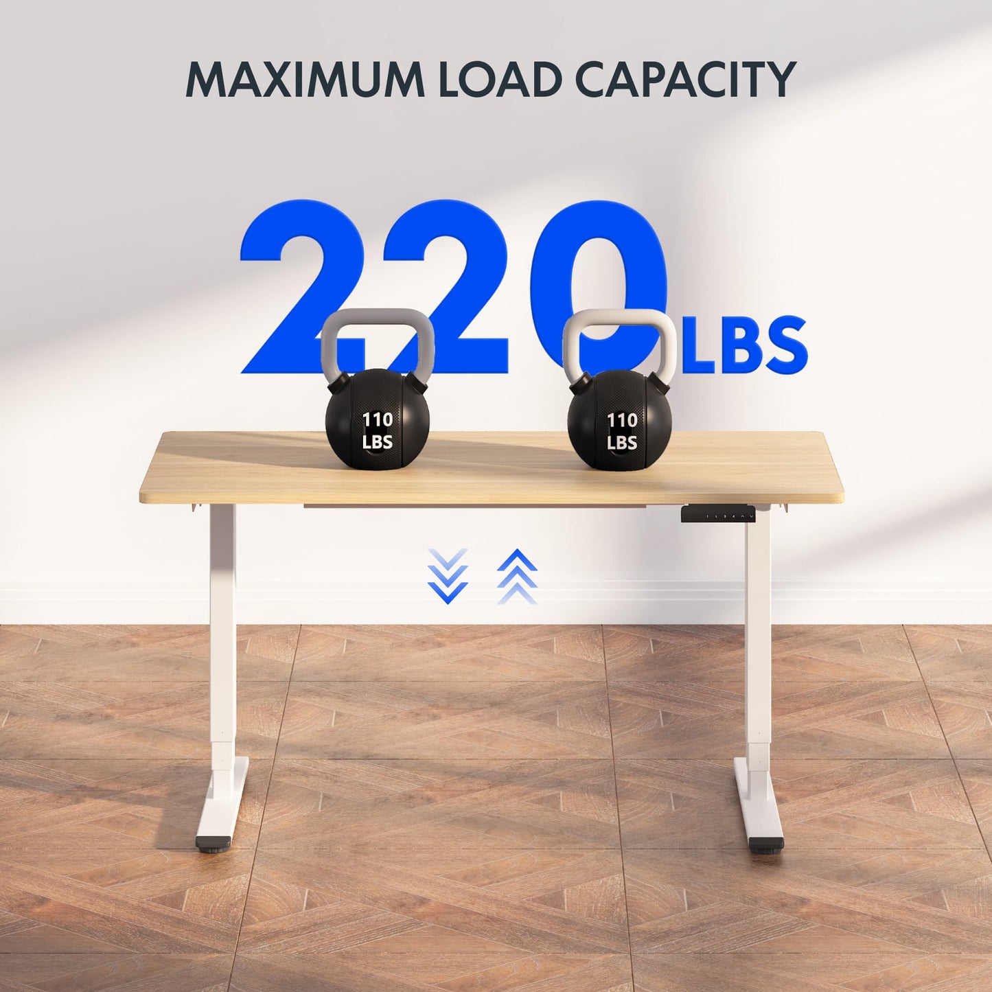 FLEXISPOT E6 3-Stage Dual Motor Electric Standing Desk 55 x 28 Sit Stand Up Desk, Holds 220 lbs, Adjustable Height w/Memory Presets, One-Piece Maple Desktop & White Frame, Ships in 2 Boxes