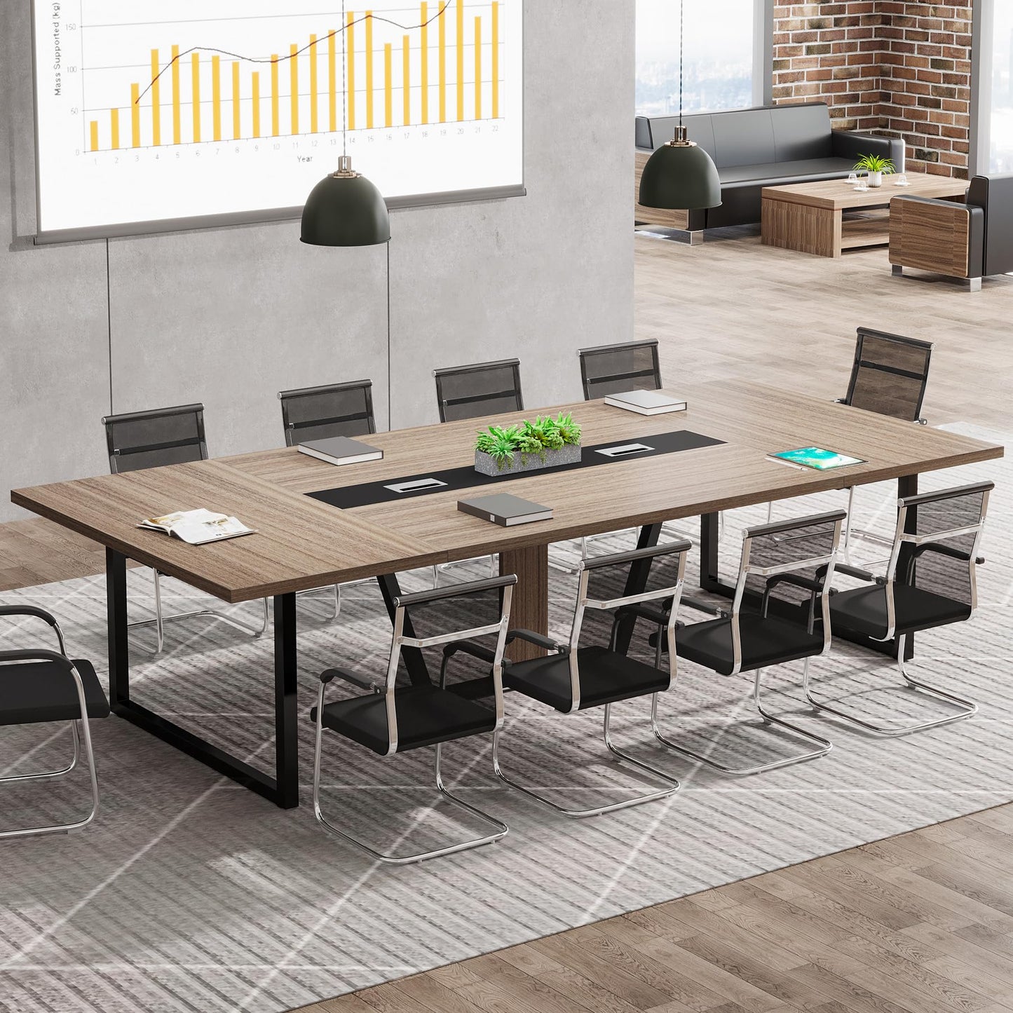Tribesigns 8FT Conference Table, 94.49 L x 47.24 W x 29.53 H Inches Large Meeting Podcast Table for 10 People, Business Style Wooden Training Table with Strong Metal Frame for Office Conference