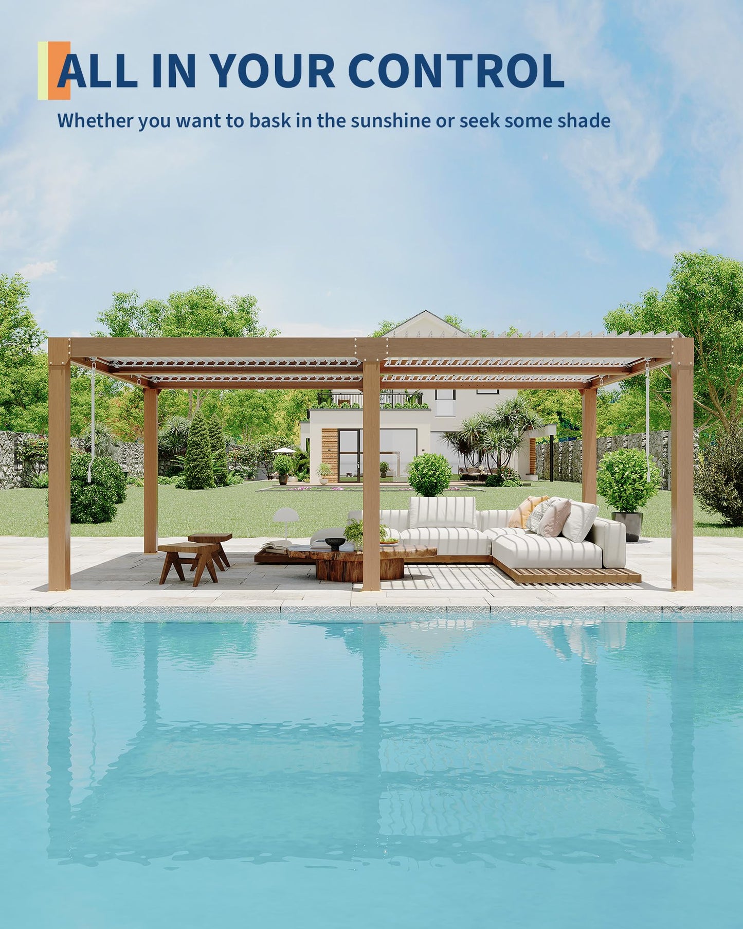 GarveeLife Louvered Pergola 12 ft x 20 ft, Outdoor Pergola with Adjustable Louvered Roof, Reinforced Aluminum Frame, Integrated Drainage System, Hardtop Gazebo for Patio, Deck, Wood Grain