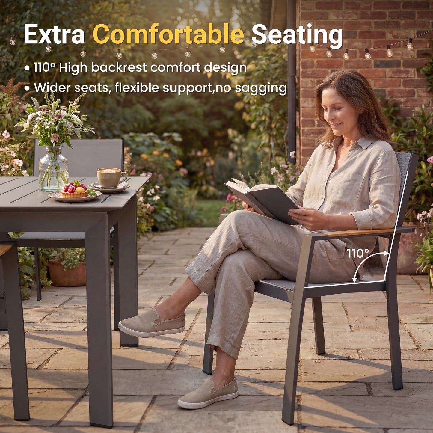 Wisteria Lane 13 Piece Aluminum Outdoor Dining Sets with 3-Adjustable Length Dining Table, 121" L×39.4" W Expandable Patio Table and Chairs Set for 12, Stackable Chairs with Quick Drying Fabric, Grey