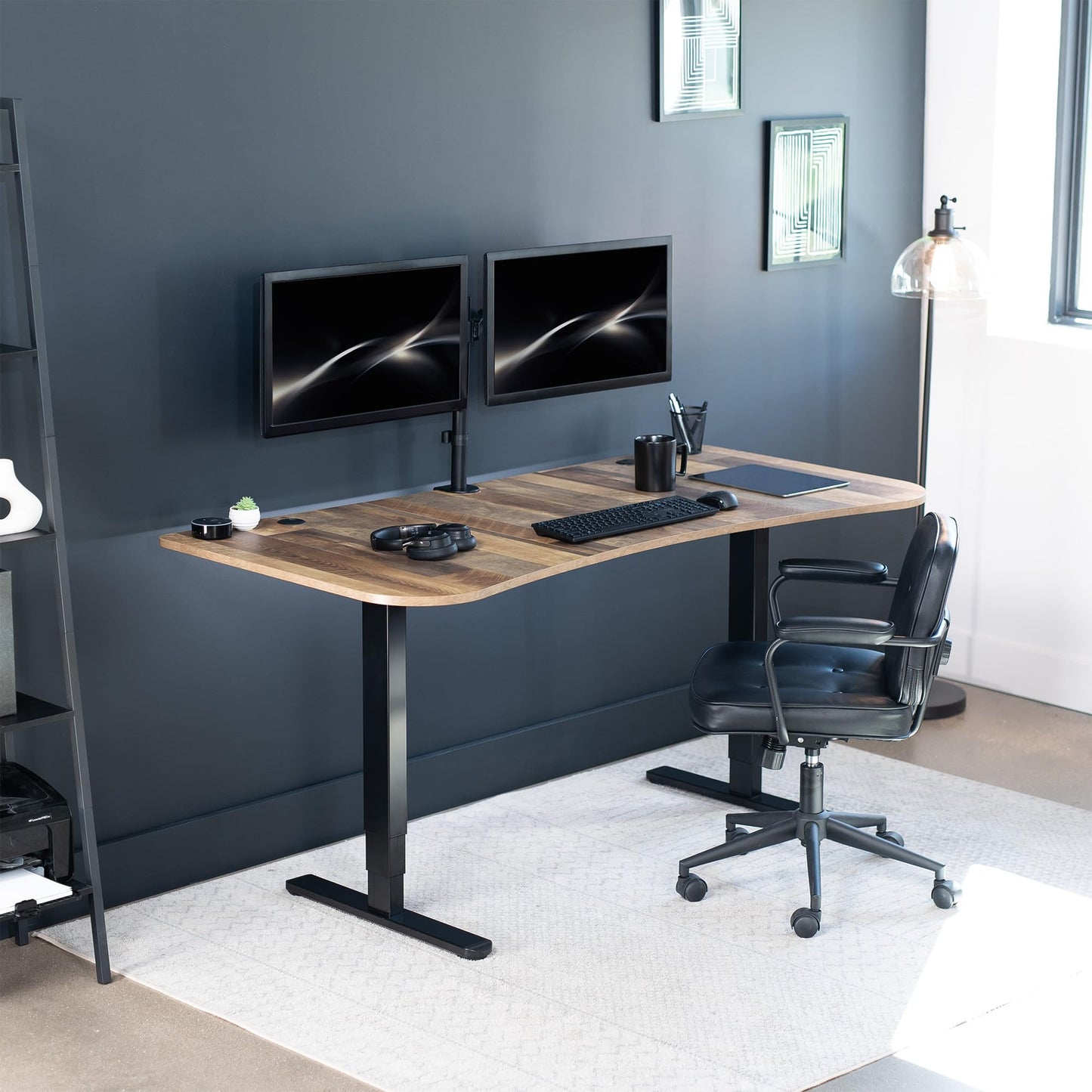 VIVO Electric 63 x 32 in Dual Motor Standing Desk, Memory Height Adjustment, 2B Series, Reclaimed Wood Top Black Frame, DESK-KIT-2B1P