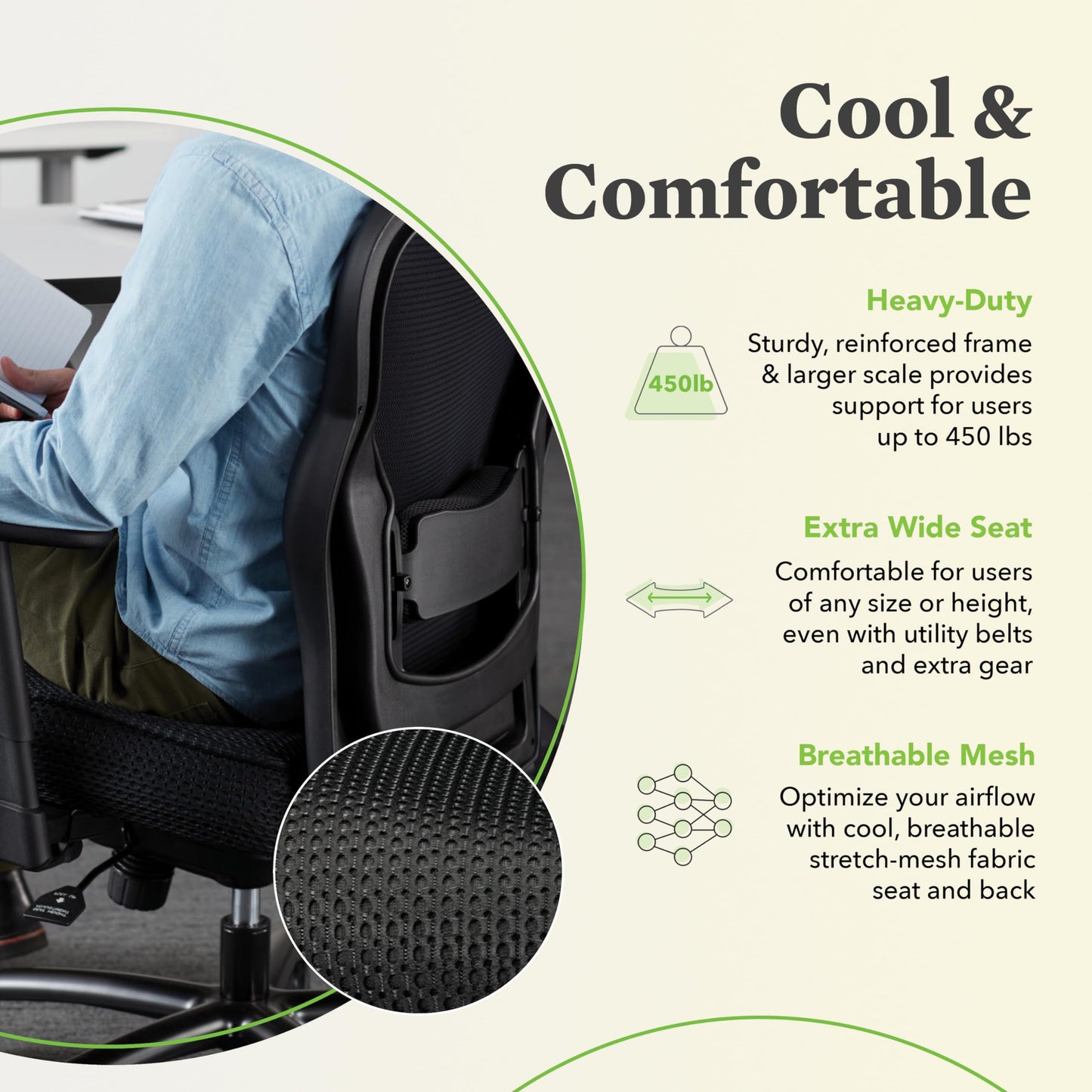 HON Wave Big and Tall Ergonomic Mesh Office Chair with Adjustable Arms and Lumbar Support, Heavy‑Duty Tilt Recline and Swivel Wheels, Desk and Computer Chair for Home Office, 450 lb. Capacity, Black