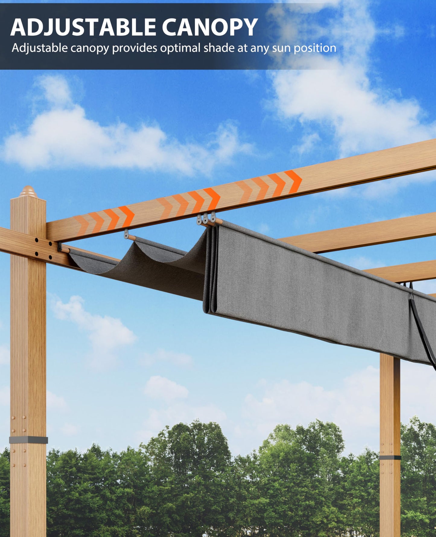 GarveeLife 10x10 ft Outdoor Pergola with Retractable Canopy Upgraded Outdoor Aluminium Pergola, Faux Wood Grain Metal Patio Gazebo for Modern Backyard Deck for Porch, Awning, Grape Trellis, Grey