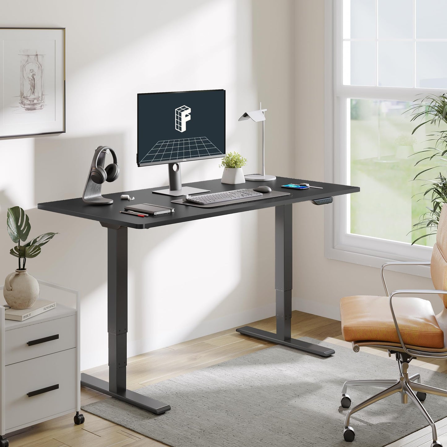 FLEXISPOT E6 MAX Dual Motor 55x28 Inch 3-Stage Heavy Duty Standing Desk, 330lbs Weight Capacity, Height Adjustable Desk w/Cable Management & Wheels (Seamless Black Desktop + Black Frame)