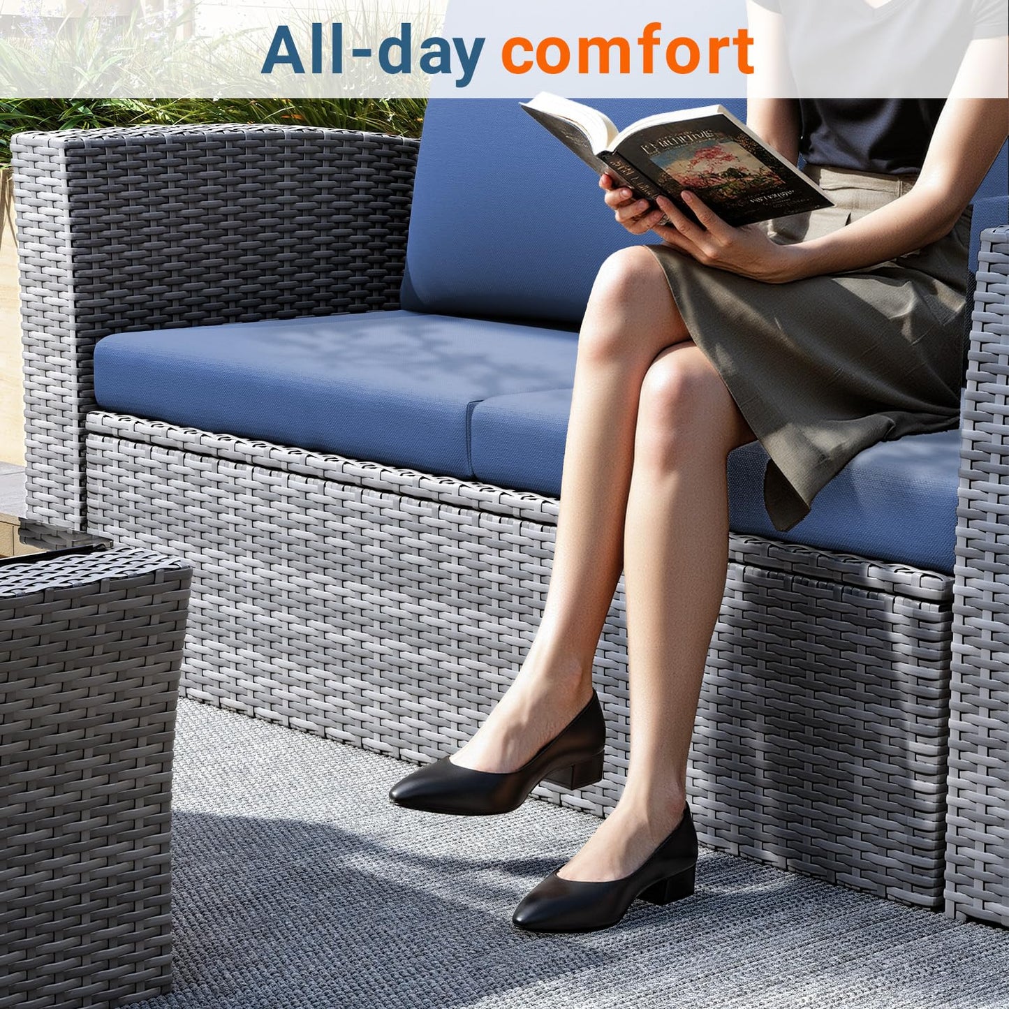 Wisteria Lane Patio Furniture Set, Wicker Outside Outdoor Furniture for All Weather, Patio Sofa with High Backrest Support and Wide Armrest for Backyard, Balcony, Deck, Porch, Blue