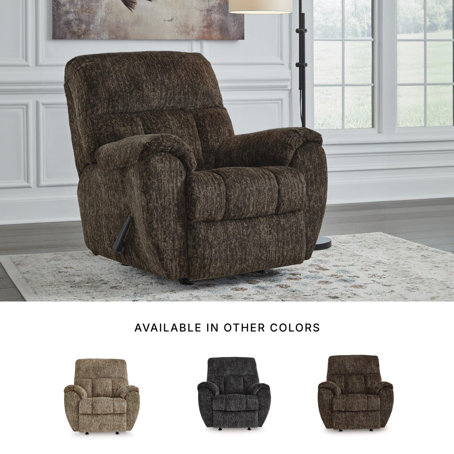 Signature Design by Ashley Rampant Casual Manual Rocker Recliner with Pillow-Top Arms, Dark Brown