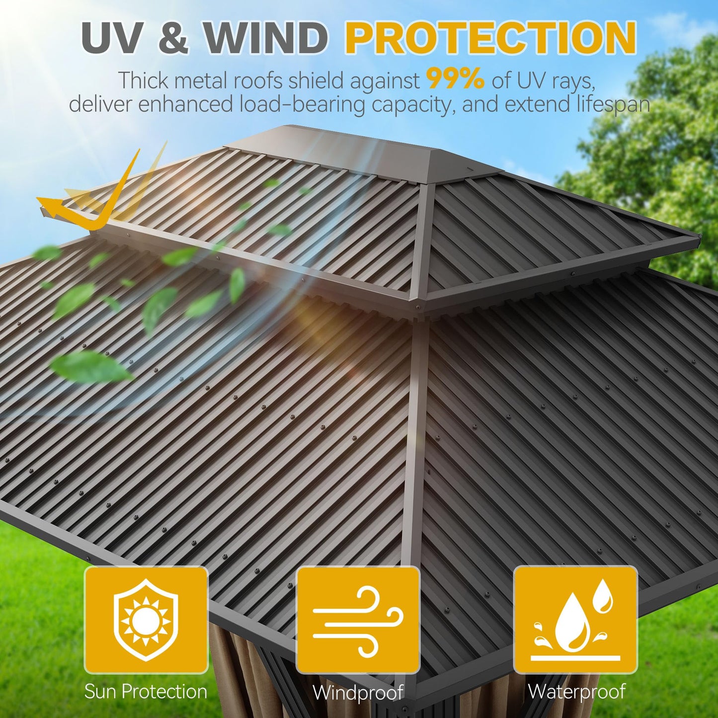 DWVO 12x14ft Aluminum Gazebo Hardtop Double Roof Canopy Outdoor Gazebo Galvanized Roof with Netting and Curtain Garden Tent for Patio, Backyard and Deck