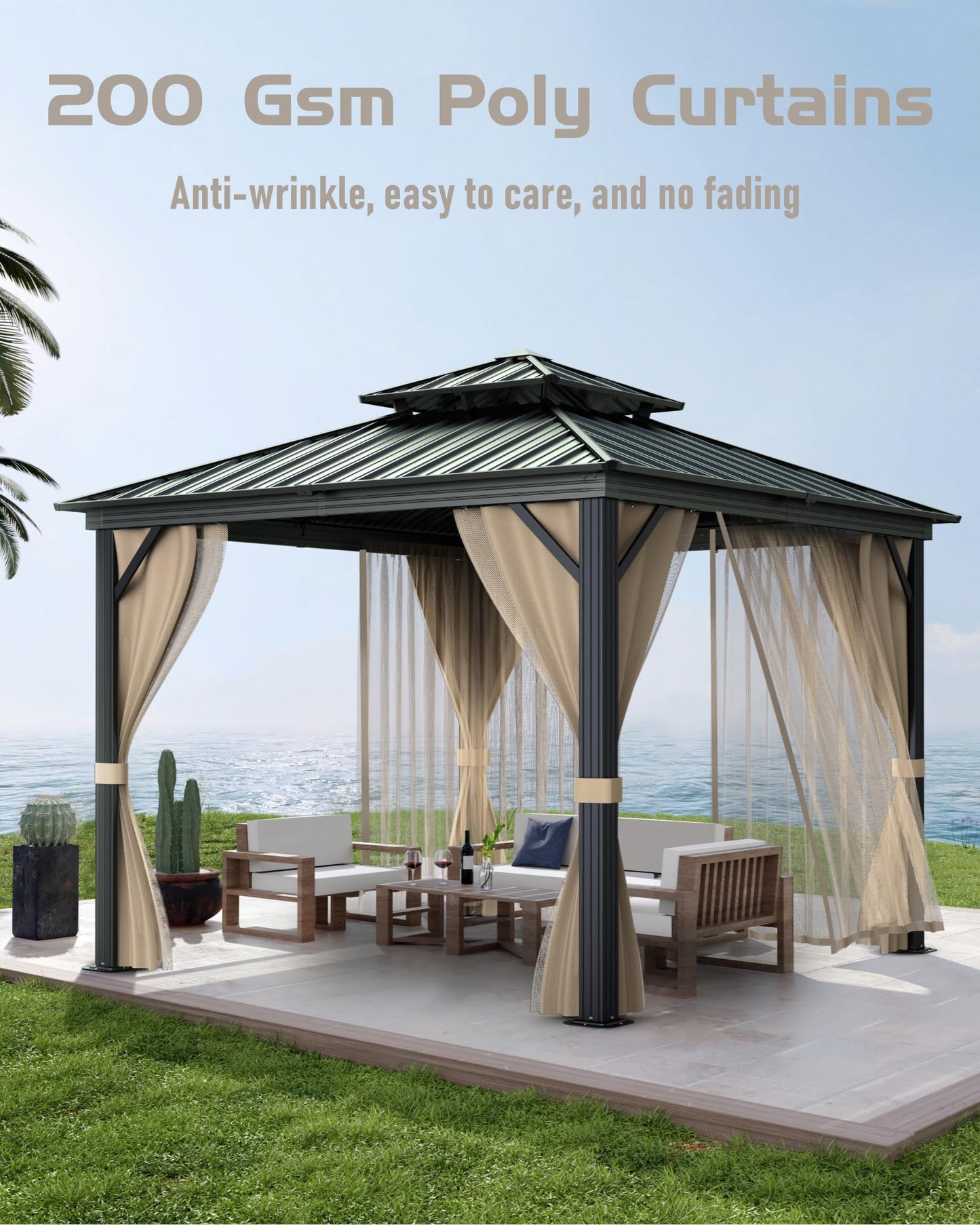 Garvee 12x12Ft Hardtop Gazebo, Double Metal Roof, Heavy Duty Gazebo Canopy for All Weather, with Nettings & Curtains, Aluminum Alloy Frame, Outdoor Gazebos for Patio, Backyard, Deck, Lawn, and Garden