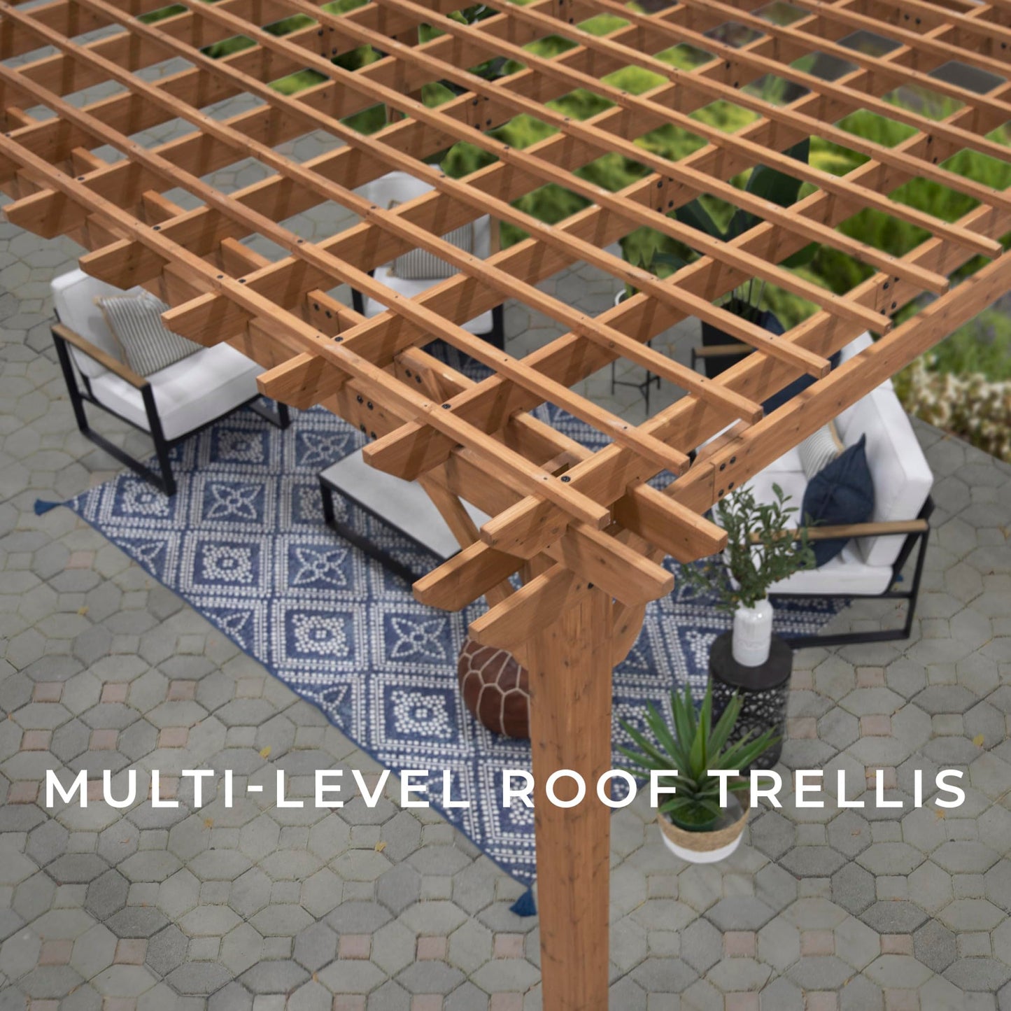 Backyard Discovery Beaumont 14' x 12' Traditional Cedar Wood Pergola Kit with Trellis Roof, All-Season Durability, High-Wind Rating, PowerPort, Shade for Outdoor Patio, Deck, Garden, and Entertaining