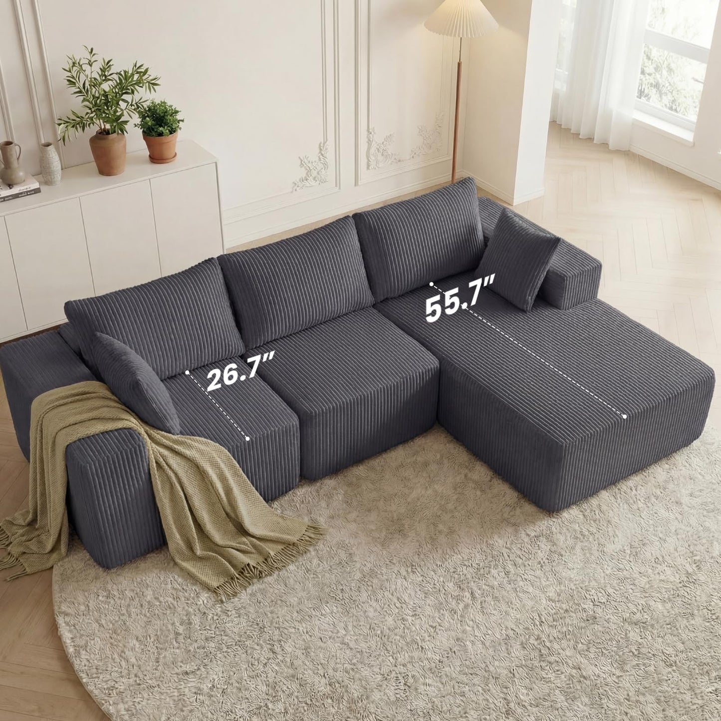 DUMOS 108” Modular Sectional Sofa, Cloud Sectional Couch with Deep Seat, Modern Modular L-Shape Sofa Couch with Chaise,Upholstered Boneless Couches for Living Room Bedroom (Grey,Right Facing Chaise)
