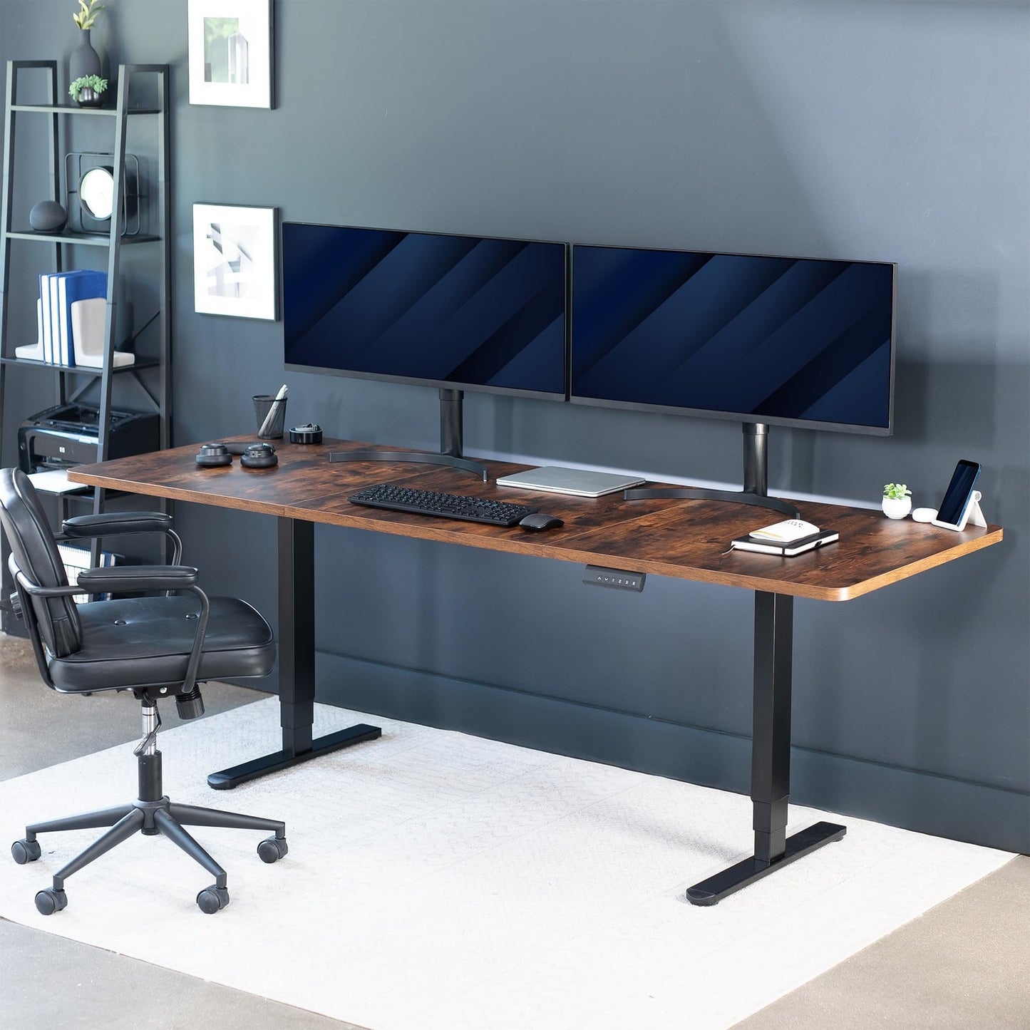 VIVO Electric 83 x 30 in Dual Motor Sit Stand Desk, Memory Height Adjustment, 2B Series, Rustic Vintage Brown Top Black Frame, DESK-KIT-2B8N