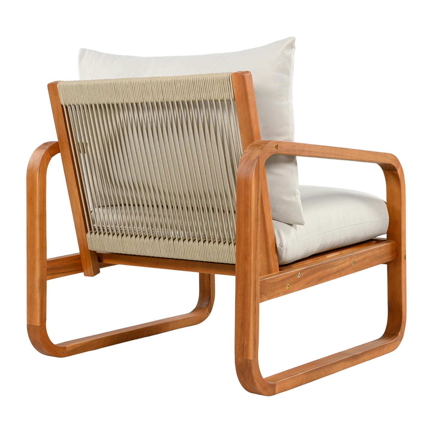 Merax Outdoor 4-Piece Acacia Wood Conversation Set - Patio 2-Seat Loveseat Sofa w/Coushion, 2 Armchair and Square Coffee Table for Backyard, Lawn, Balcony, Beige + Natural