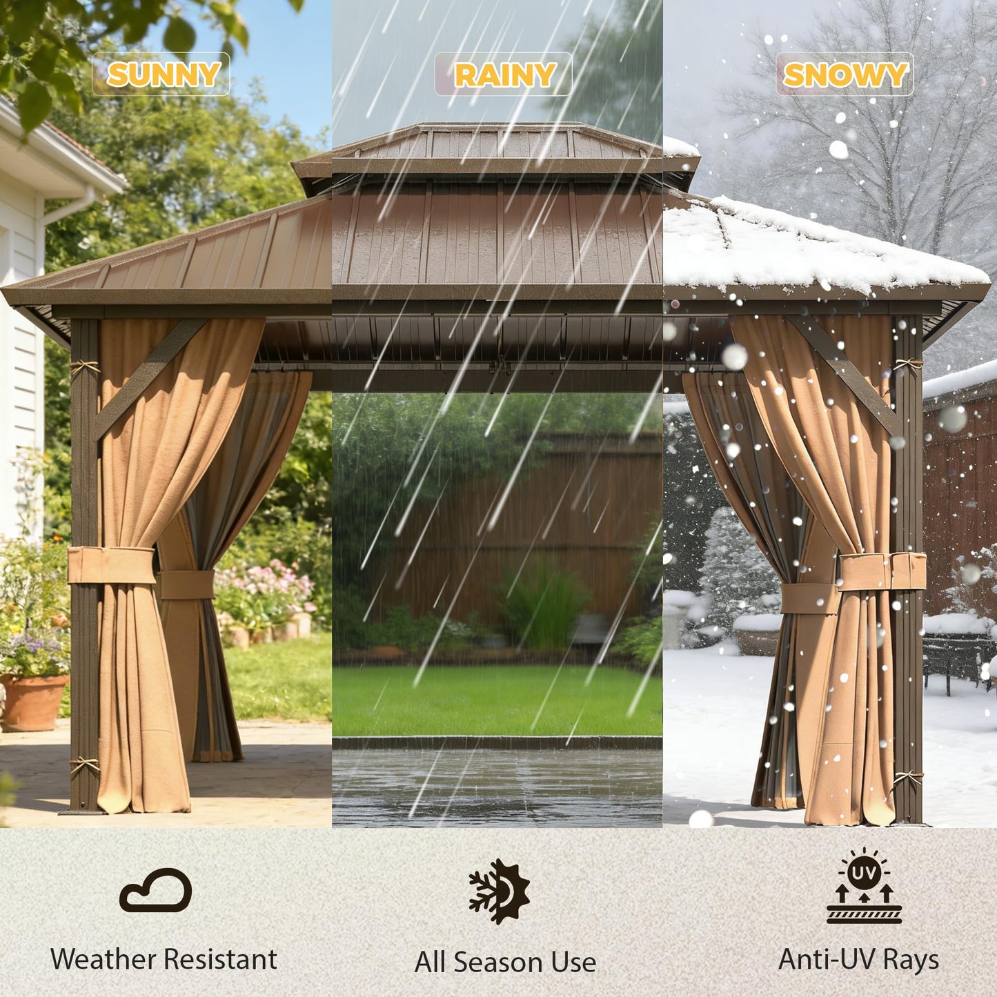 YOLENY 10' x 12' Hardtop Gazebo, Metal Gazebo with Aluminum Frame, Double Galvanized Steel Roof, Curtains and Netting Included, Pergolas for Patios, Garden, Parties, Lawns