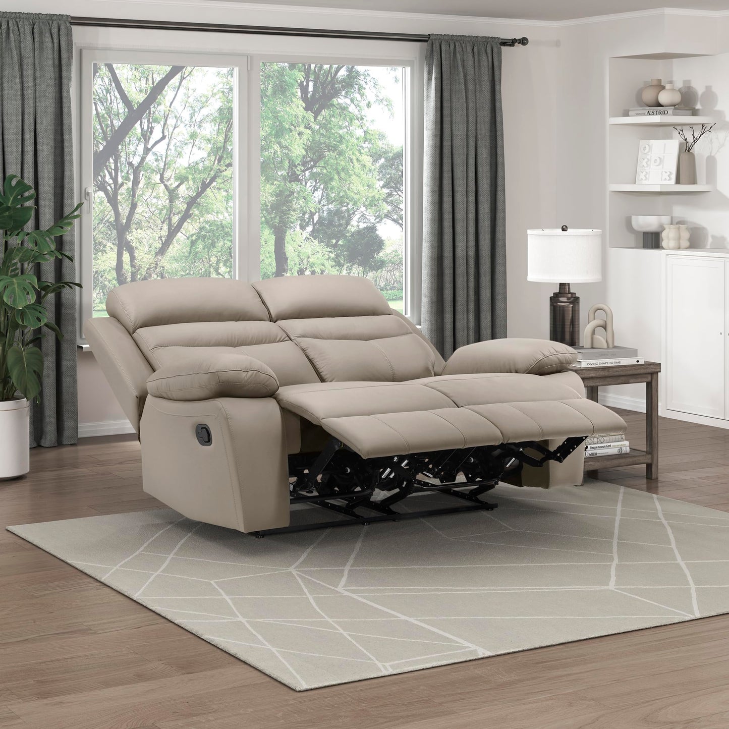 Lexicon 64" W Manual Reclining Loveseat, Top Grain Leather Match Reclining Love Seat, Home Theater Seating, Wall Hugger Recliner Couch, Manual Double Recliner RV Couch for Living Room, Latte