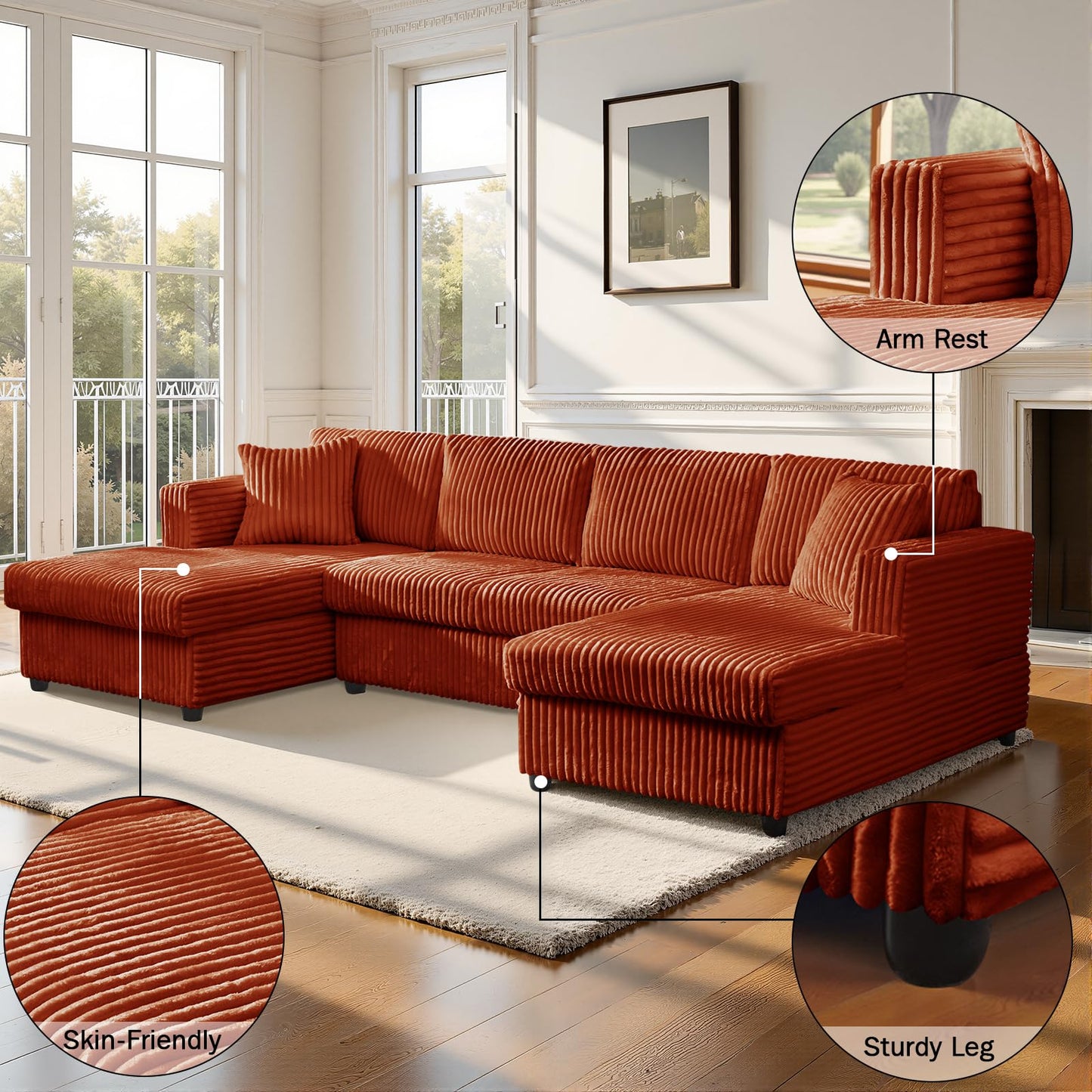 123" U-Shaped Modular sectional Sofa, Two L-Shape Chaise with 2 Cloud Couch sectional with Two Pillows, couches for Living Room (Darkbrown)