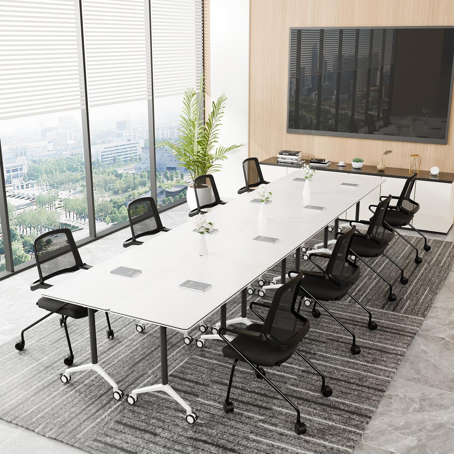 ZanyCajole Conference Room Table, Folding Conference Table with Silent Wheels, Modular Flip Top Mobile Training Tables for Office, Training Room, Meeting Rooms, School, 2-16 Person (4, White, 55.1in)