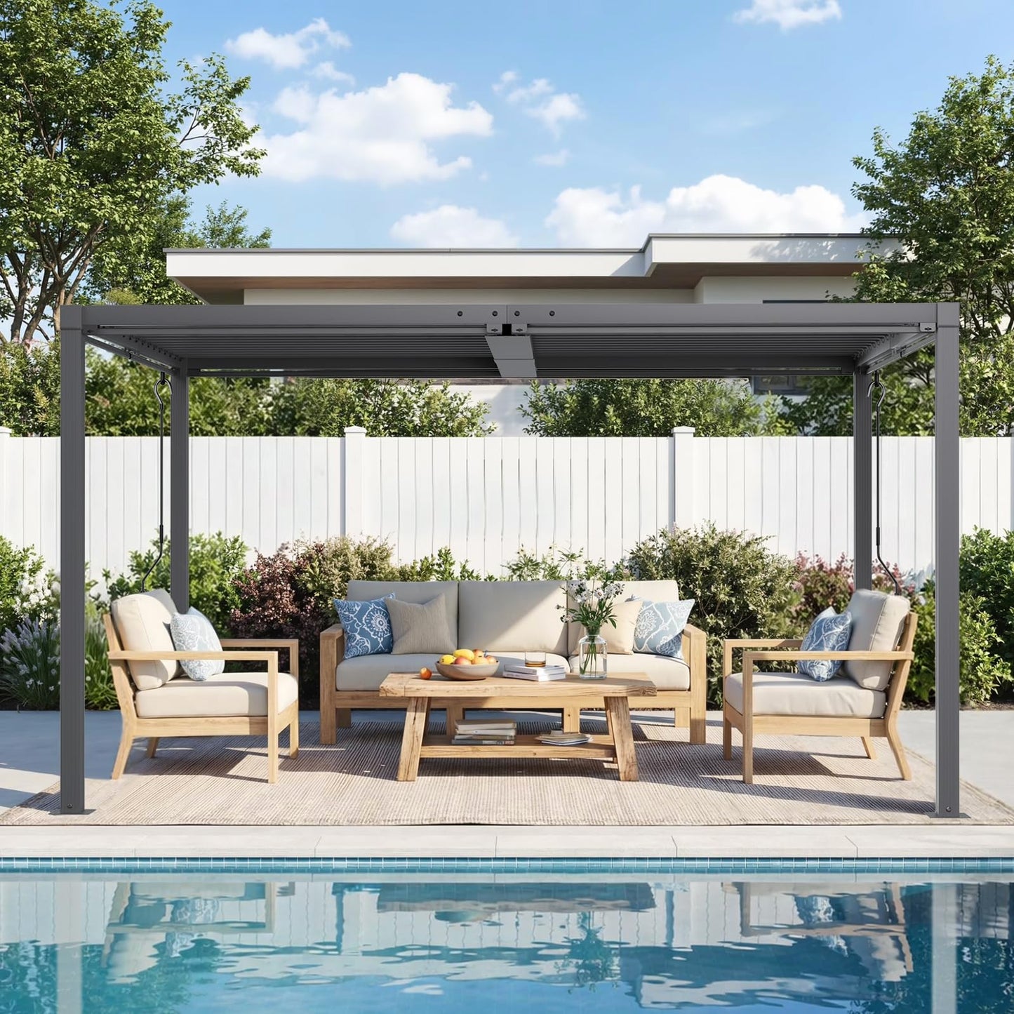 SAILARY Louvered Pergola 10' x 13', Outdoor Aluminum Pergola with Reinforced Steel Roof, Heavy-Duty Hardtop Gazebo for Patio Deck, Weatherproof Sun Shade Shelter, Grey