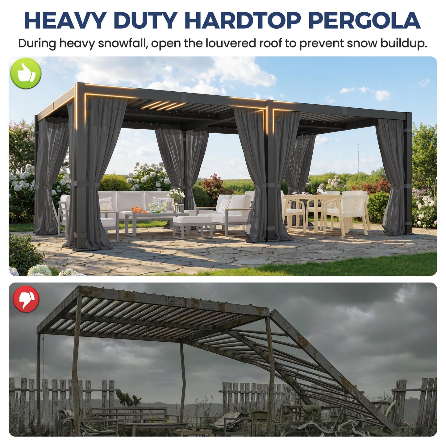 12' x 20' Louvered Pergola, Outdoor Pergola with Metal Adjustable Louvered Roof & Gutter System, Hardtop Patio Gazebo for Backyard, Patio, Garden, Dark Gray