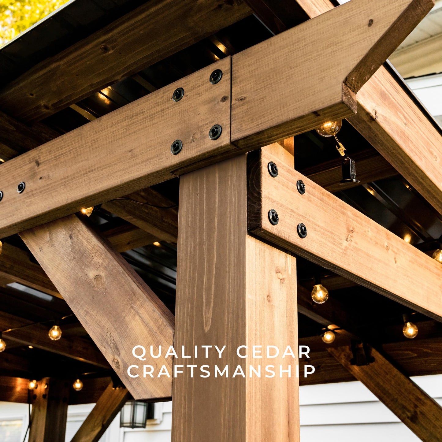 Backyard Discovery Saxony 8' x 5' Cedar Wood BBQ Grill Gazebo Pavilion with Hardtop Galvanized Steel Roof, Bar Tops, Powerport, Snow Support, Wind Resistance, Cook Station for Outdoor Patio or Deck