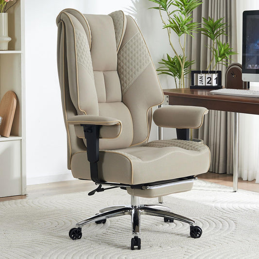 EXCEBET Big and Tall Office Chair 400lbs Wide Seat, Leather High Back Executive Office Chair with Foot Rest, Ergonomic Chairs Lumbar Support for Lower Back Pain Relief (Mesh Dark Beige)