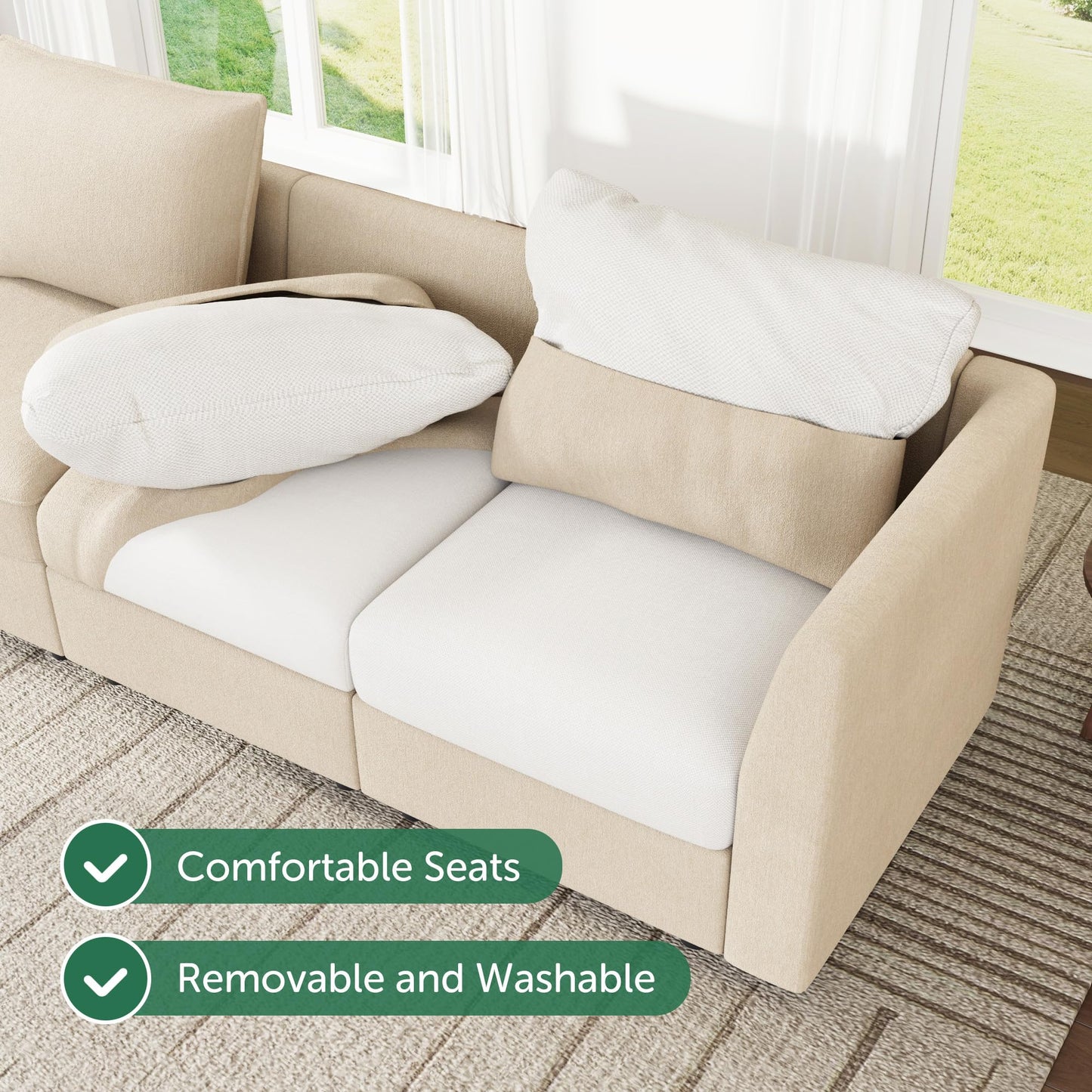 HONBAY Modular Sectional Sofa Couch with Storage, Modern U Shaped Sectional Sofa, Convertible Sectional Couch for Living Room - Beige