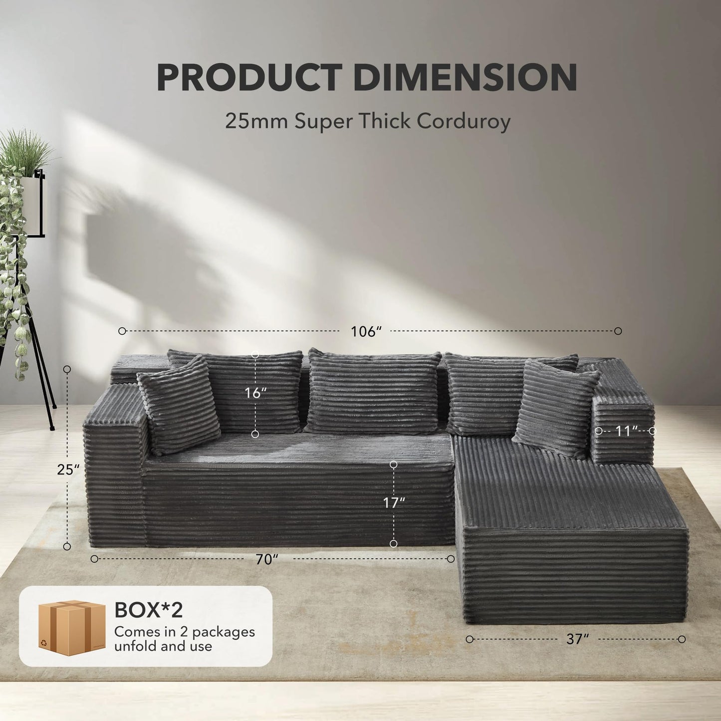 106” Modular Sectional Sofa, Cloud Sectional Couch with Deep Seat, Modern Modular L-Shape Sofa Couch with Chaise,Upholstered Couches for Living Room Bedroom No Assembly Required