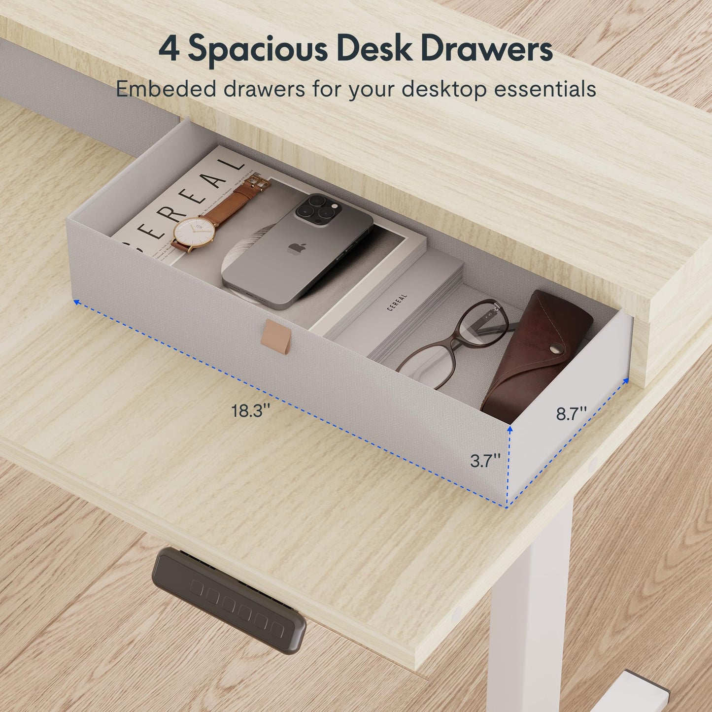 FLEXISPOT 63" L Shaped Standing Desk with Shelf Electric Corner Table, Drawers, Adjustable Computer Workstation for Home, Office, 63x55in, Light Maple Top + White Frame