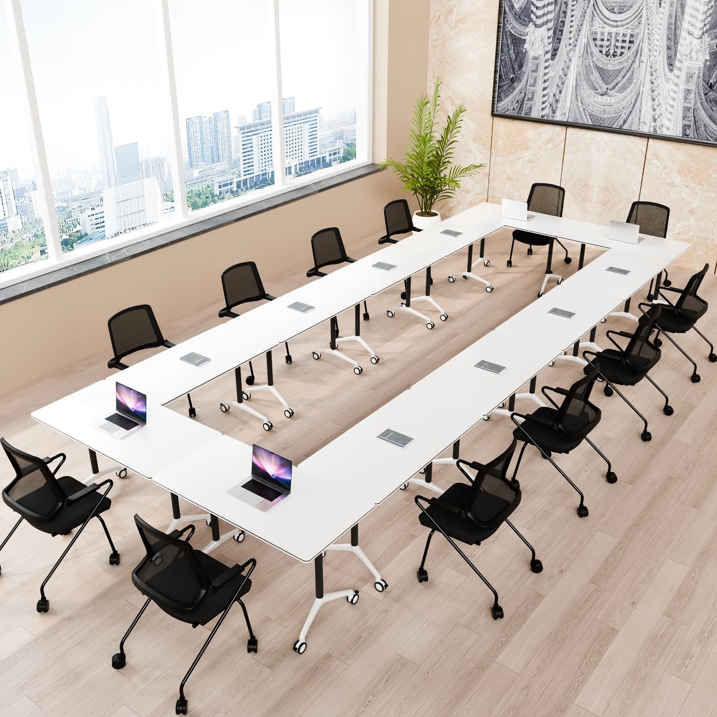 ZanyCajole Conference Room Table, Folding Conference Table with Silent Wheels, Modular Flip Top Mobile Training Tables for Office, Training Room, Meeting Rooms, School, 2-16 Person (4, White, 55.1in)