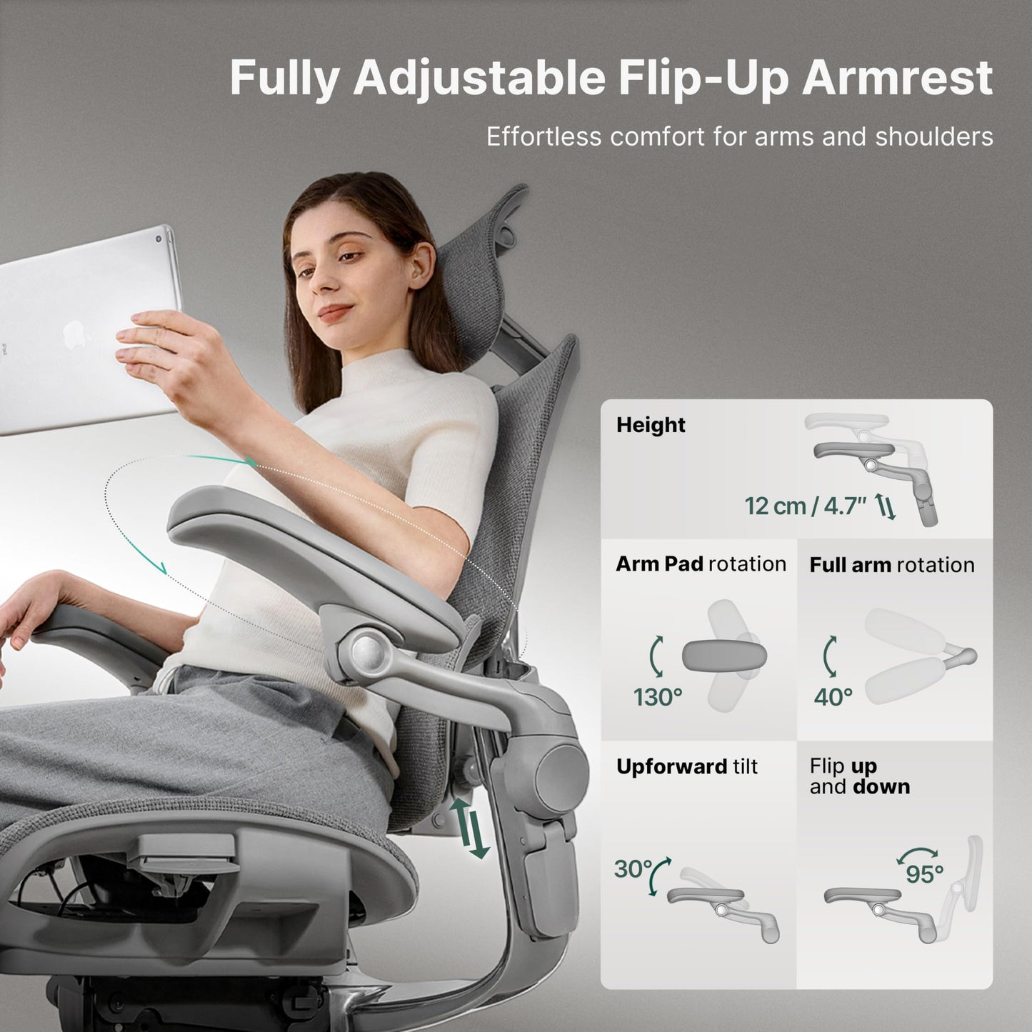 HINOMI H2 Pro Premium Ergonomic Office Chair - Comfy Home Office Desk Computer Chair with Adjustable Back Support, Swivel Wheels, Flip-up Arms, Comfortable Mesh Seat for Desk Work (Gray)