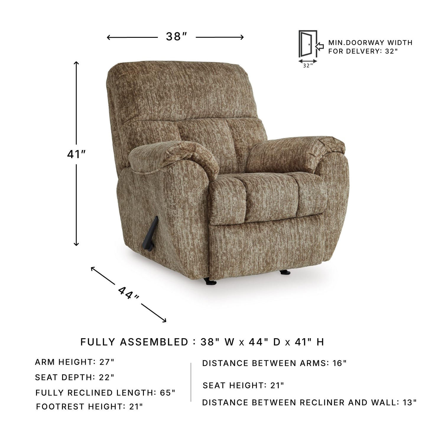 Signature Design by Ashley Rampant Casual Manual Rocker Recliner with Pillow-Top Arms, Light Brown