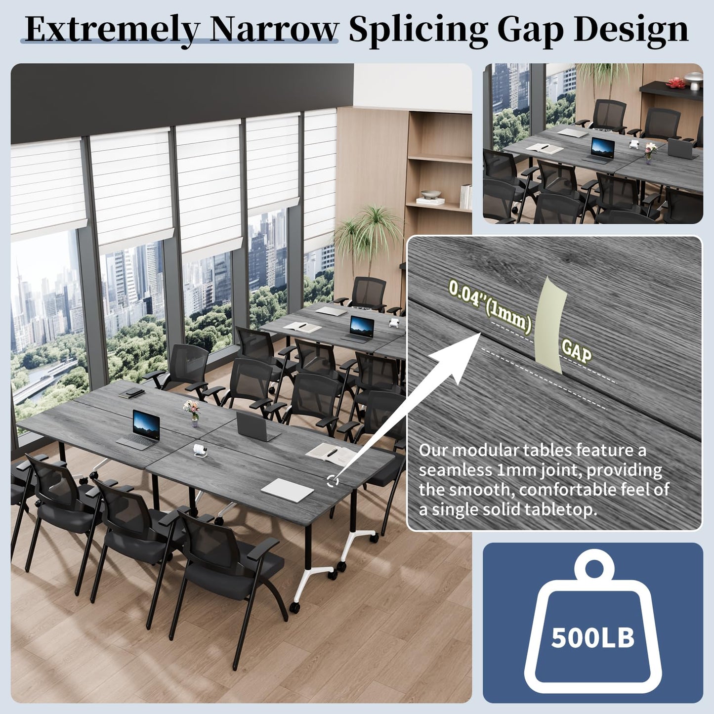 Modular Folding Conference Table with Wheels,8 Pack Mobile Conference Room Tables,Filp Top Rolling Meeting Training Tables for Office,Classroom,Library,Seminar,Boardroom,school(8pack,Grey,47in)