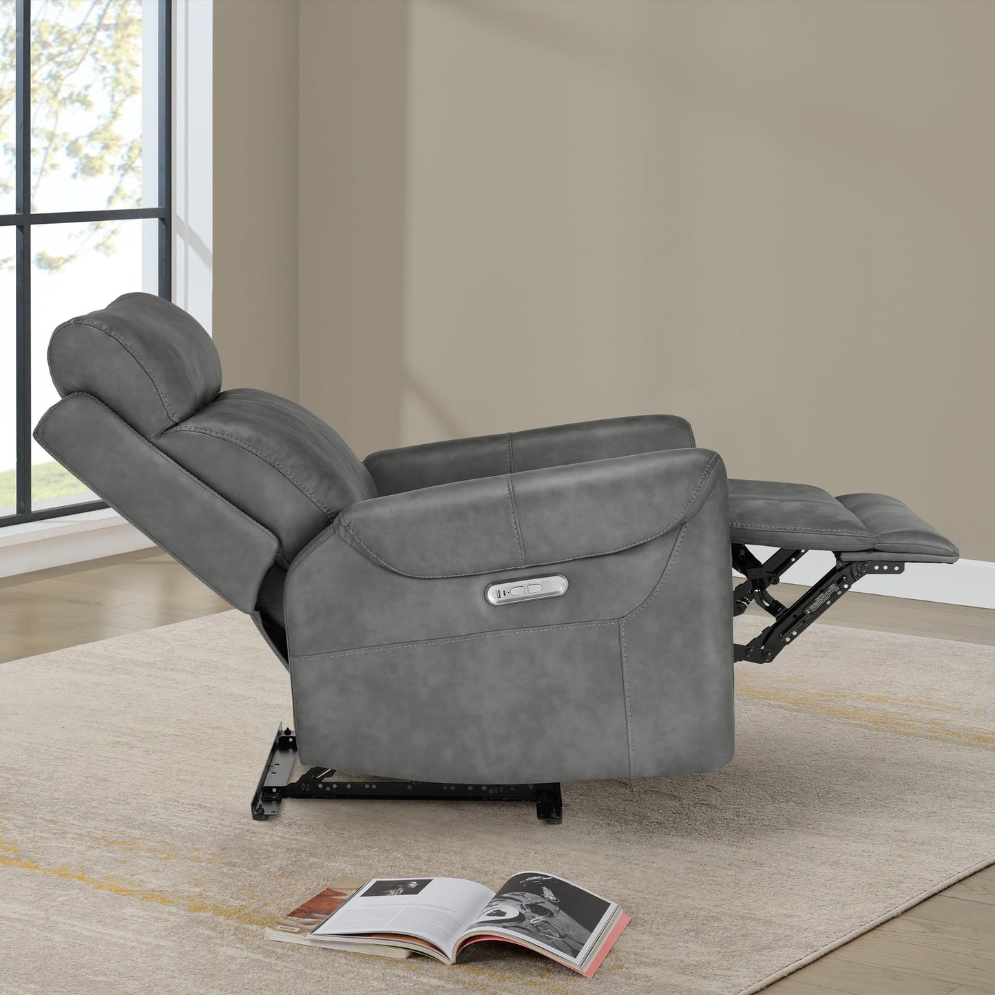 KISLOT Leather Recliner Chair for Adults Wall Hugger RV Recliner with USB Charging Ports Electric Power Reclining Sofa for Living Room Home Theater Seating Bedroom