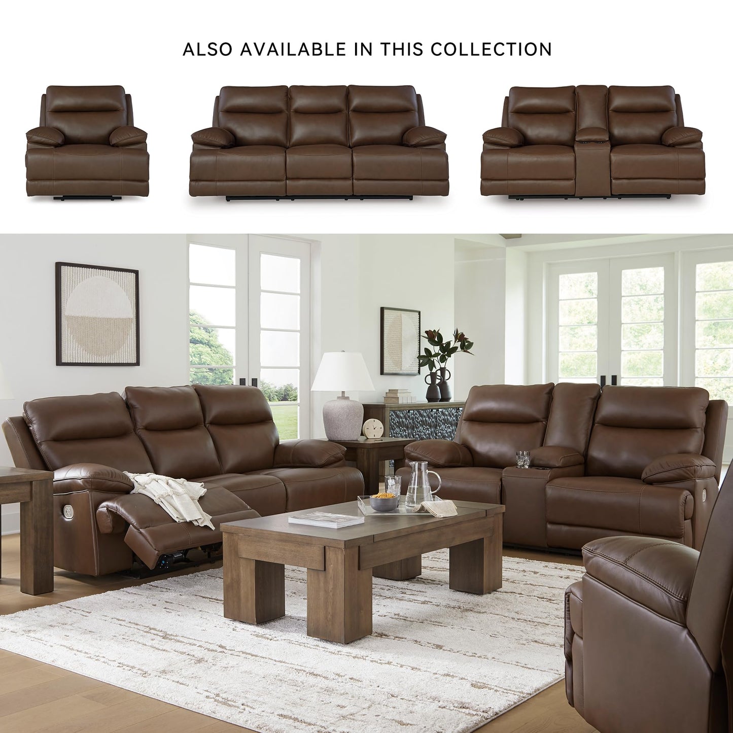 Signature Design by Ashley VonRyan Modern Zero Gravity Leather Match Power Recliner with Adjustable Headrest and USB Ports, Dark Brown