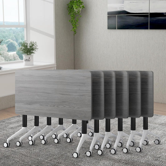 ZanyCajole Conference Room Table, Folding Conference Table with Silent Wheels, Modular Flip Top Mobile Training Tables for Office, Training Room, Meeting Rooms, School, 2-16 Person (6, Grey, 55.1in)