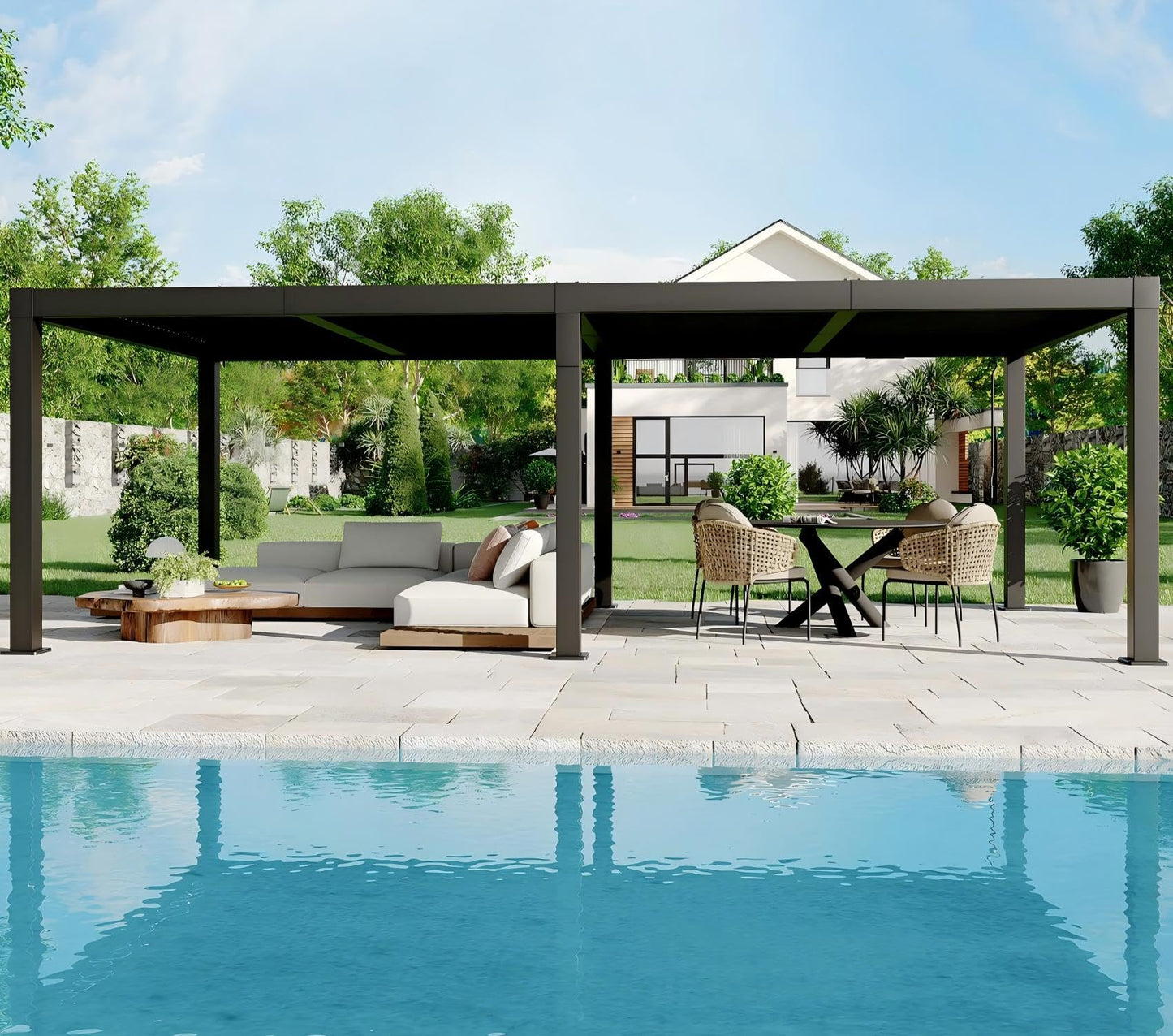 Garvee 12x24ft Louvered Pergola - All-Aluminum Outdoor Pergolas with Adjustable Louvered Roof, Integrated Drainage System, Outdoor Gazebo for Deck, Patio, Backyard and Garden, Gray
