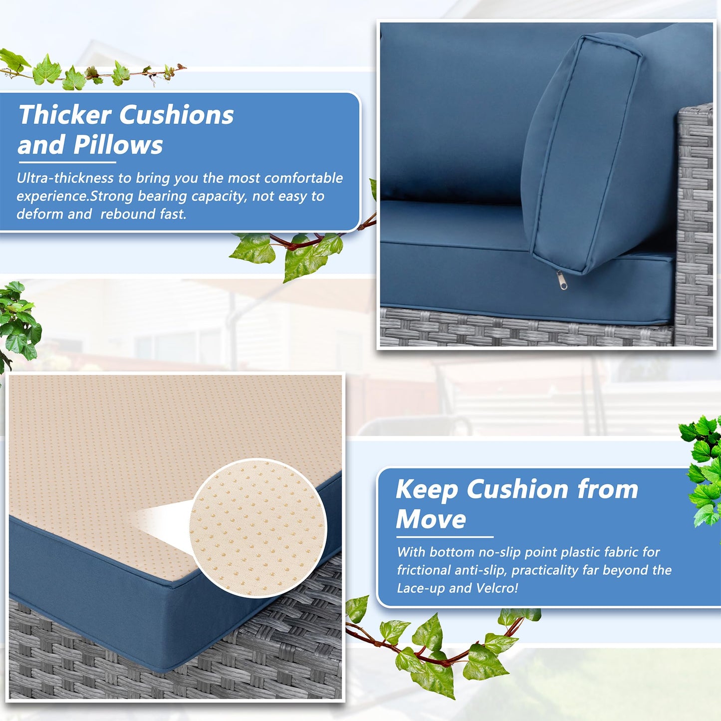 Shintenchi 5 Pieces Outdoor Patio Furniture Sets, Patio Sectional Sofa Couch, Gray PE Wicker Furniture Modular Patio Conversation Sets Patio Sofa with Washable Cushions & Table（Aegean Blue）