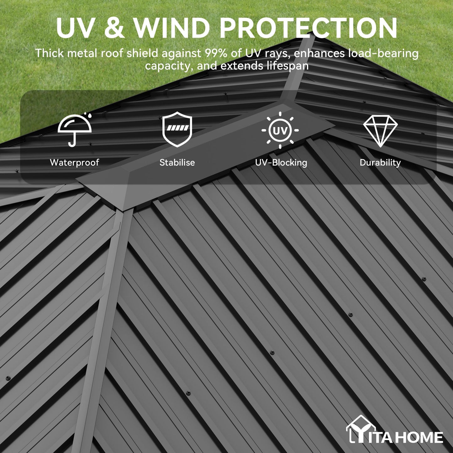 YITAHOME 10'X12' Single Hardtop Gazebo Metal Outdoor Patio Galvanized Iron Aluminum Column Garden Tent Curtains Netting for Backyards Decks Lawns,Gray